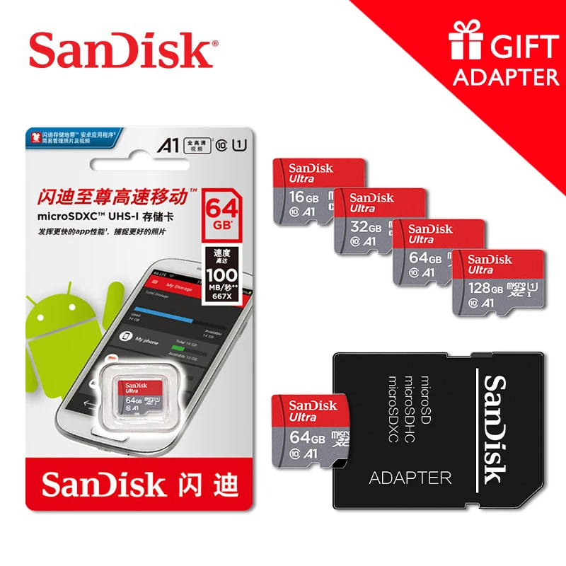 

SanDisk 100% Original Sandisk A1 Microsd Class10 16GB 32gb Micro SD card 64gb 128GB 100Mb/s memory card Video card