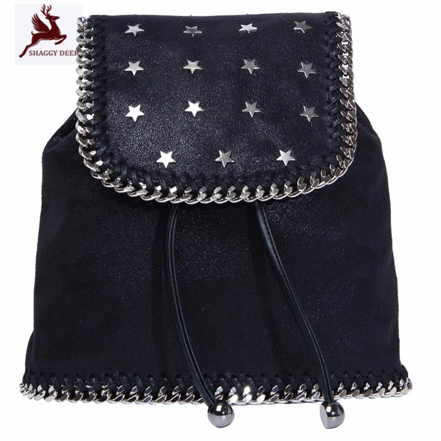 

Quality 2017 Shaggy Deer Brand PVC Star Rivets Chain Bucket Backpack Mini St luxury fashion Chain Backpack