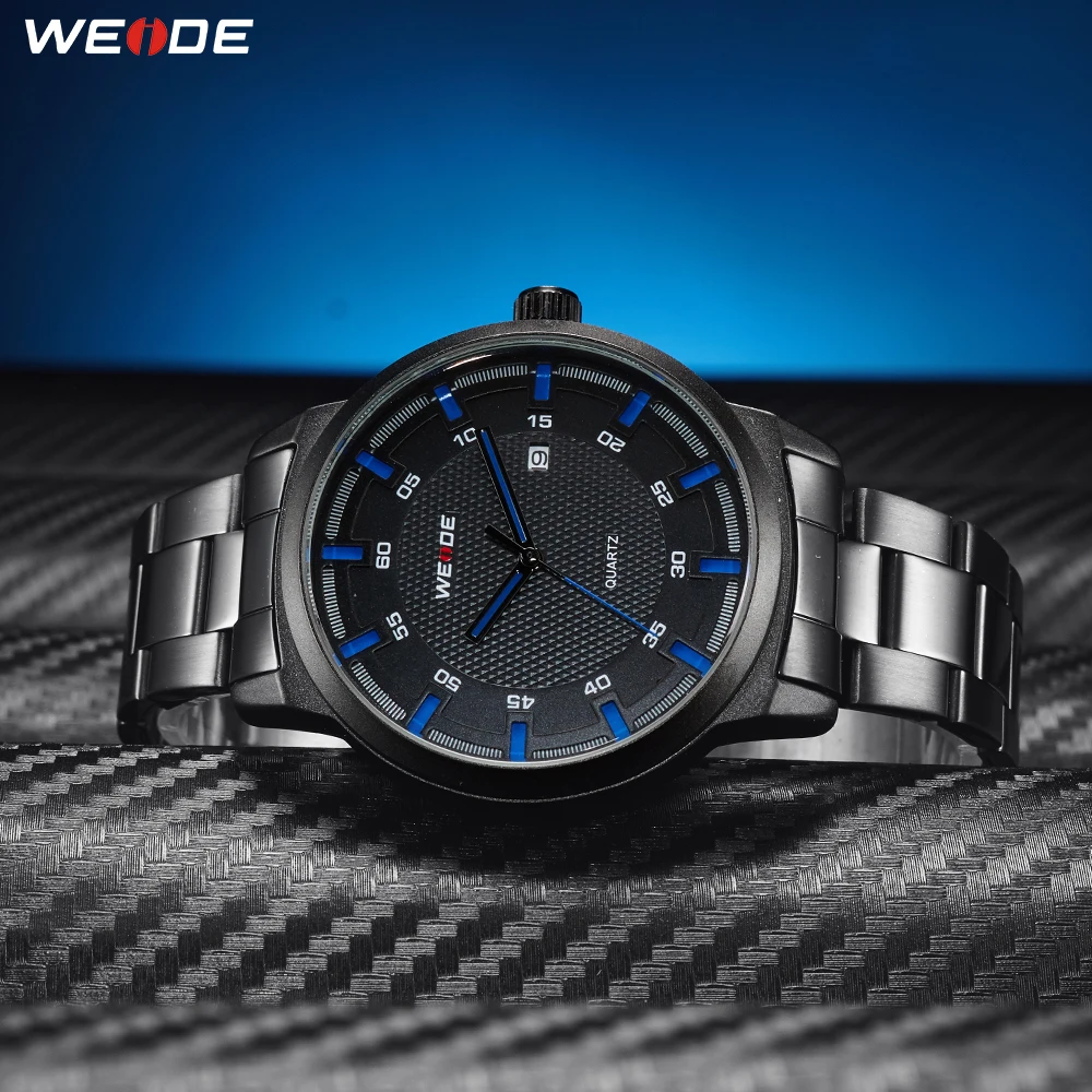 WEIDE Men's Sport Business Casual high Quality Watch Calendar Date Quartz Analog Black Full Stainless Steel Strap Wristwatches