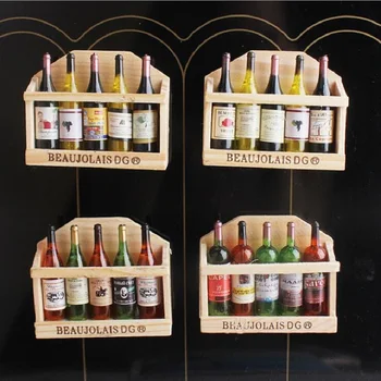 

3D Cute Wood Wine Bottle Holder Fridge Magnets for Kids Home Decoration Ornaments Figurines Toys for Kids