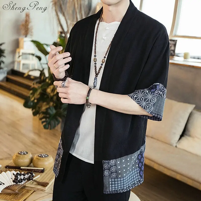 

Japanese kimono cardigan men haori yukata male samurai costume clothing kimono jacket mens kimono shirt yukata haori Q784