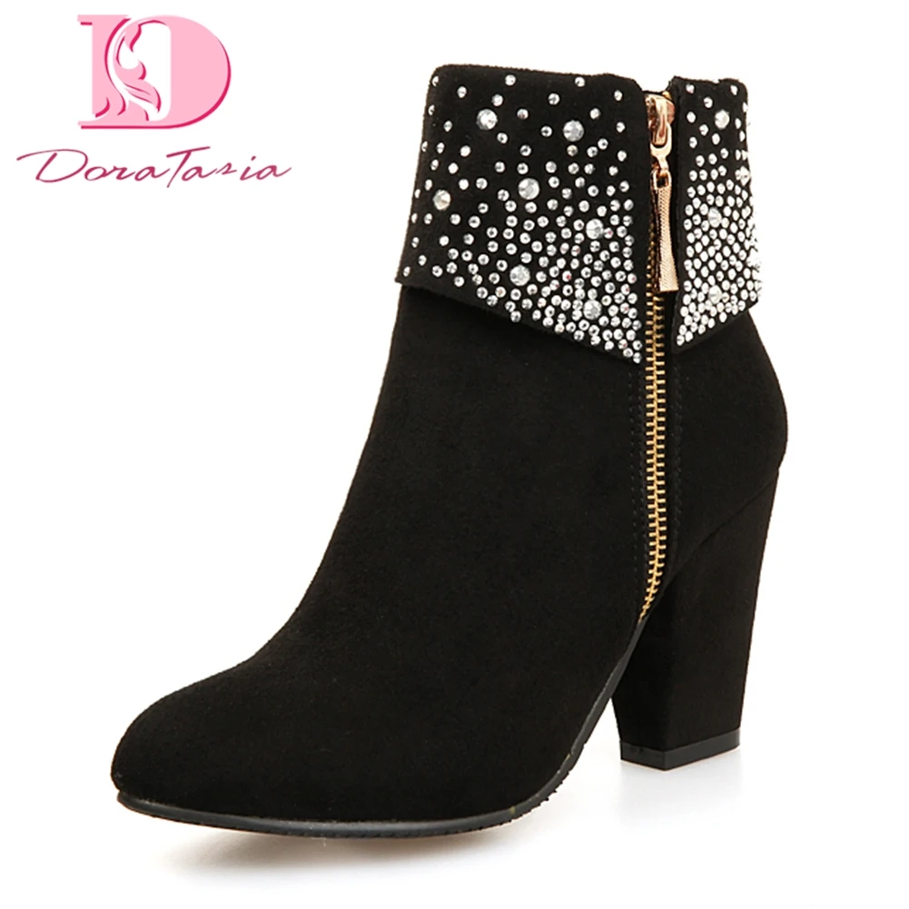 

DoraTasia dropship winter women shoes woman boots plus size 32-43 ankle boots crsytals high heel shoes sexy office lady boots