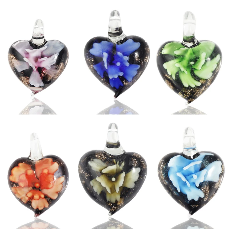 

QianBei 1Pcs Pendant Selling 3D Flower Heart Crystal Murano Lampwork Glass Fit Necklace Wedding Party Gift