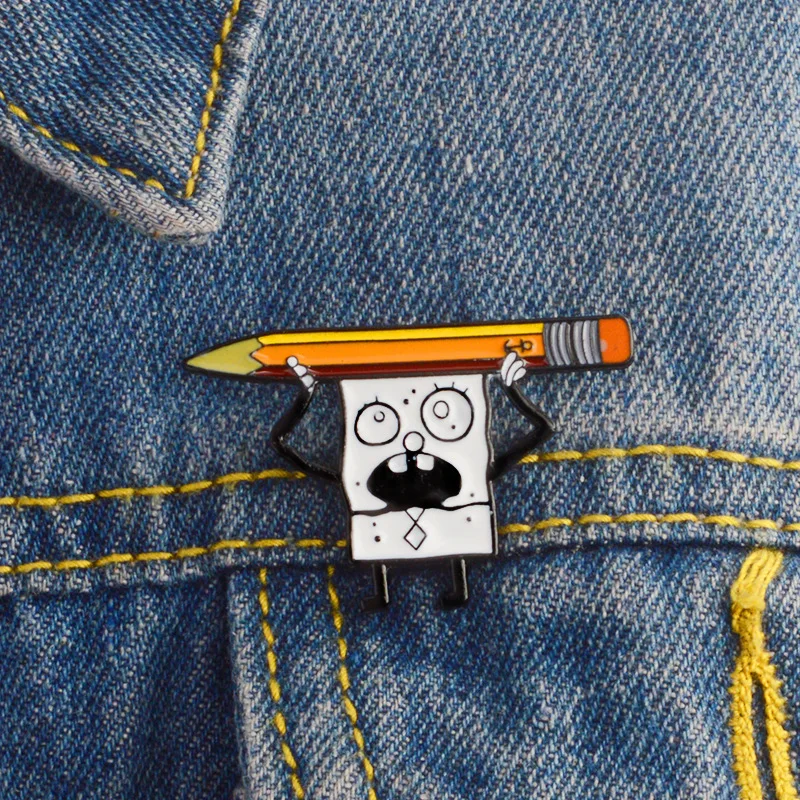 

WEISHUOLI Cartoon creative new sponge baby brooch holding A pencil For Women jewelry