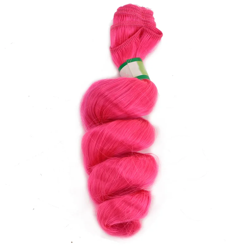 Натуральные черные свободные волны 70 г цельные термостойкие синтетические волосы для наращивания для женщин - Цвет: Pink