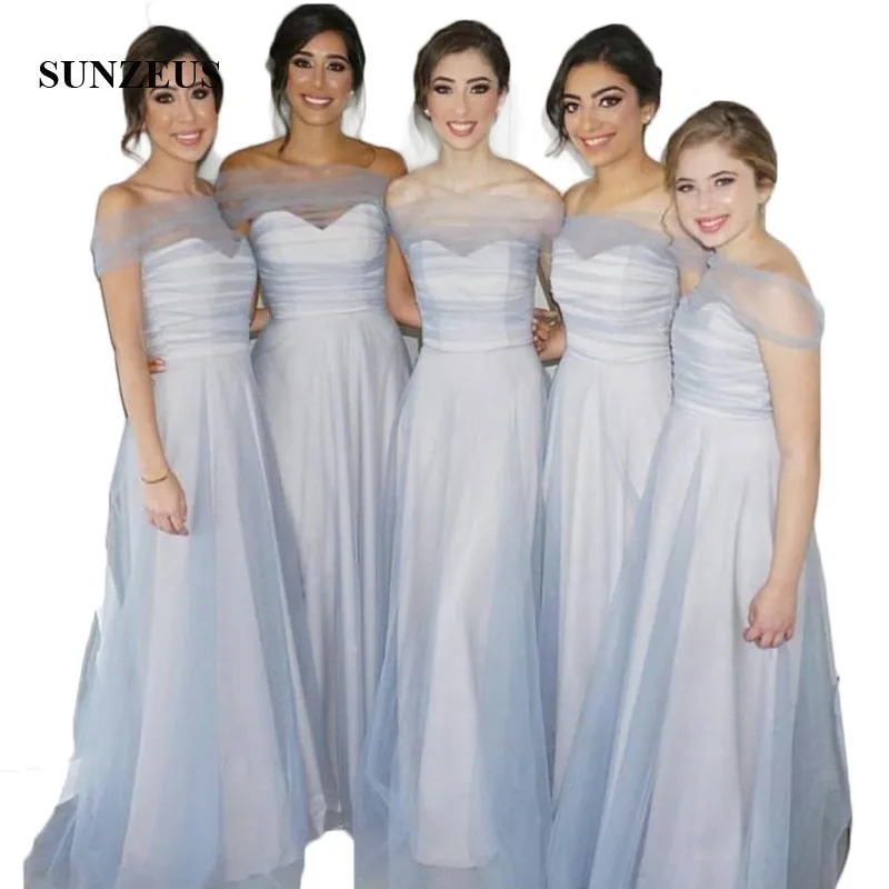 Белый сатин с голубой тюль длинные нарядные платья для свадьбы лодка Средства ухода за кожей шеи с открытыми плечами Подружкам невесты