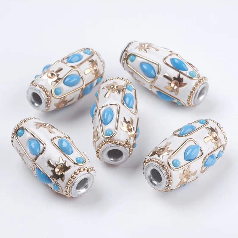 

5pc Handmade Indonesia Beads with Aluminum Cores Oval 33x17mm Hole:4mm For DIY Jewelry Accessories Making Handicrafts Supplies