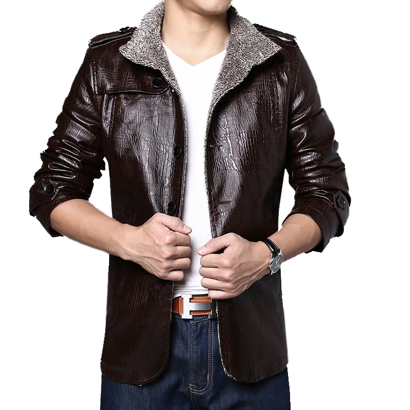 

Men's Leather Jackets Winter Fleece PU Coats Casual Plus Thick Warm Wide-Collared Outerwear Biker Jacket Fat big code M-48XL