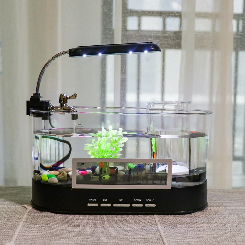 

Aquarium USB Mini Aquarium Fish Tank Aquarium with LED Lamp Light LCD Display Screen and Clock Fish Tank Aquarium