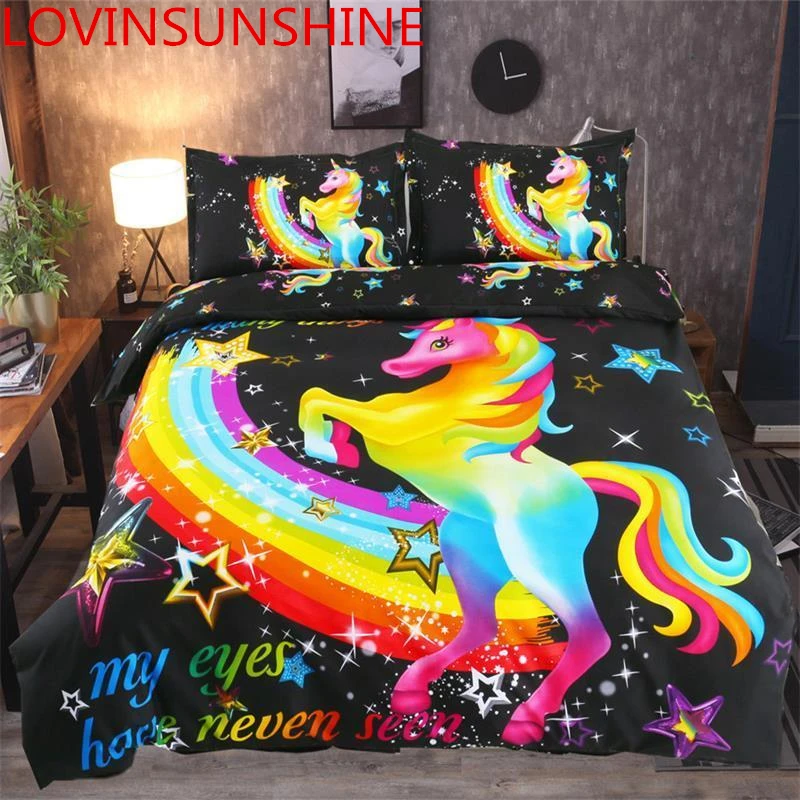 

LOVINSUNSHINE Cartoon Unicorn Duvet Cover Set Rainbow Printing Comforter Bedding Set Bed Linen Set For Kids AG02#