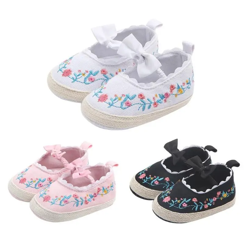 

Newborn Baby Girls Shoes Bowknot Embroidery Flower Princess First Walkers