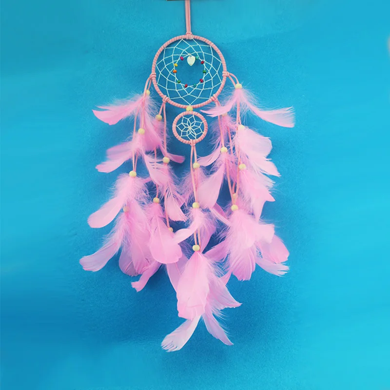 

New Feather Crafts Dream Catcher Wind Chimes Handmade Dreamcatcher Net With Feather Beads for Wall Hanging Car Home Decor