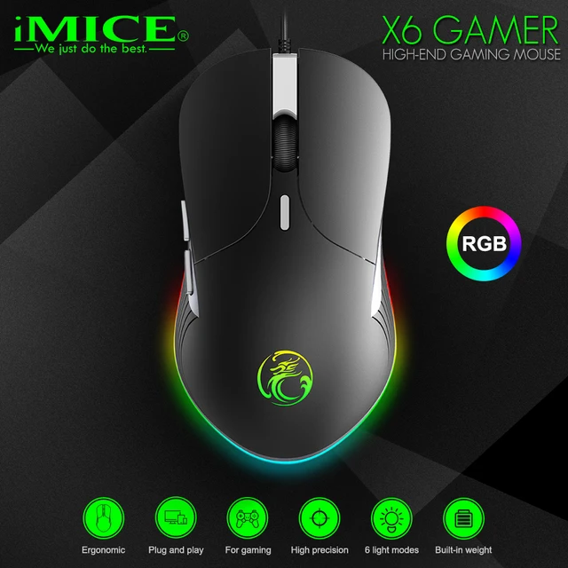 Imice X6 High Configuration Usb Wired Gaming Mouse Computer Gamer 6400 Dpi Optical Mice For Laptop Pc Game Mouse Upgrade X7 Mice Aliexpress