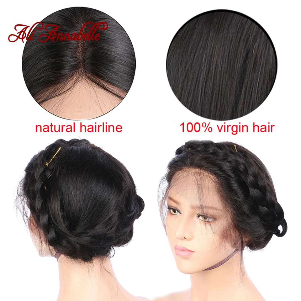 Полный кружевной парик малазийские прямые человеческие волосы парики для чернокожих Для женщин предварительно вырезанные полные парики шнурка человеческих волос с натуральными-волосяного покрова