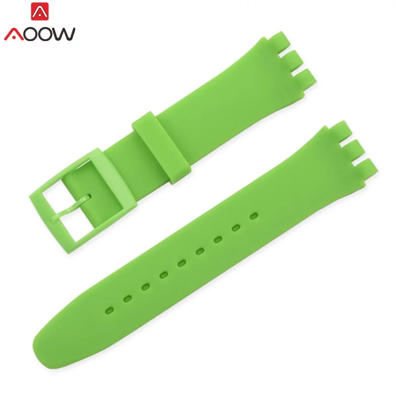 AOOW сменный ремешок для часов, ремешок для часов, образец ремешка 17 мм, 19 мм, 16 мм, 20 мм, высококачественные силиконовые ремни для часов Swatch - Цвет ремешка: green