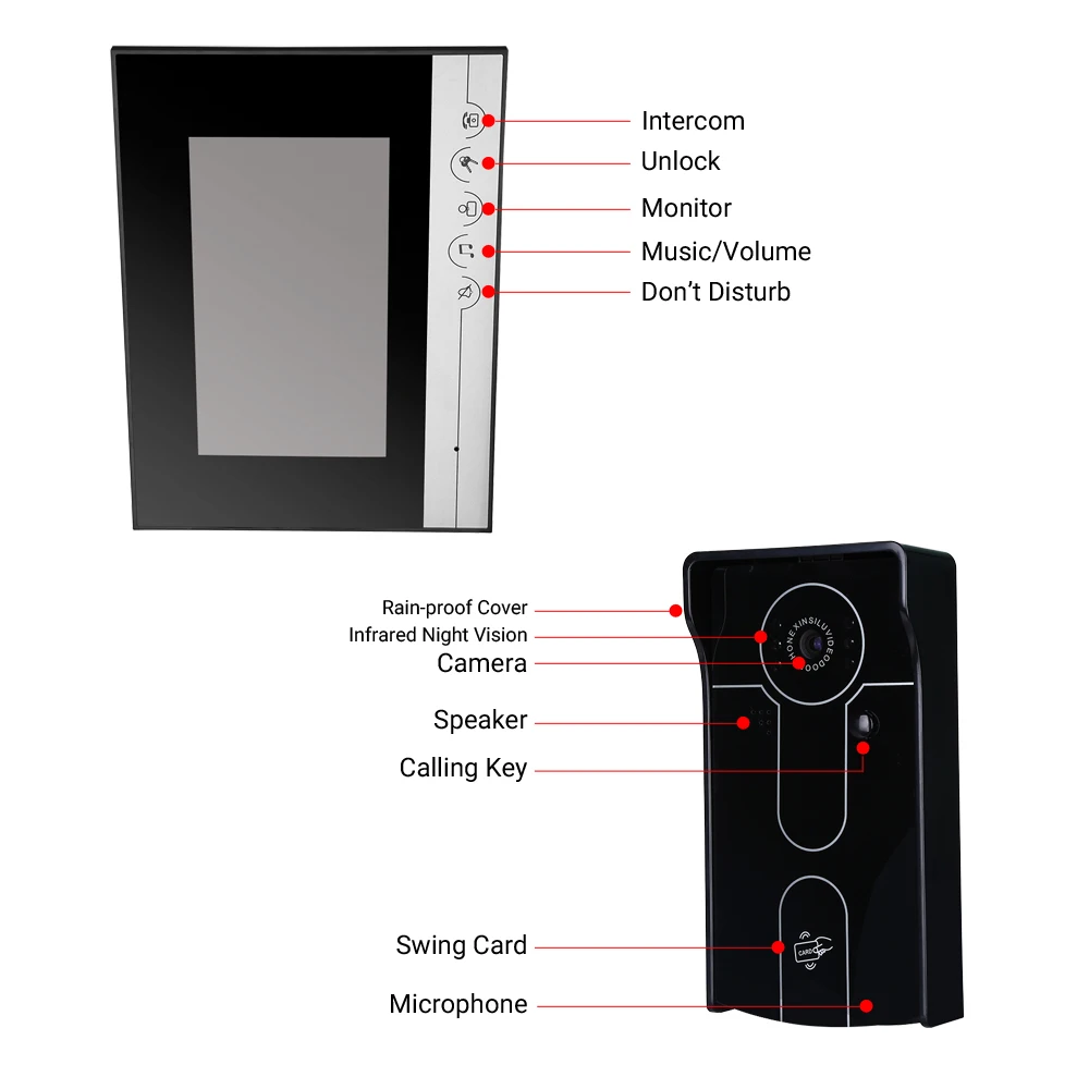 7 "Проводной Видео дверной телефон визуальный домофон дверной звонок монитор с 1*480x800 монитор + 1 * 700TVL наружная камера для домашнего