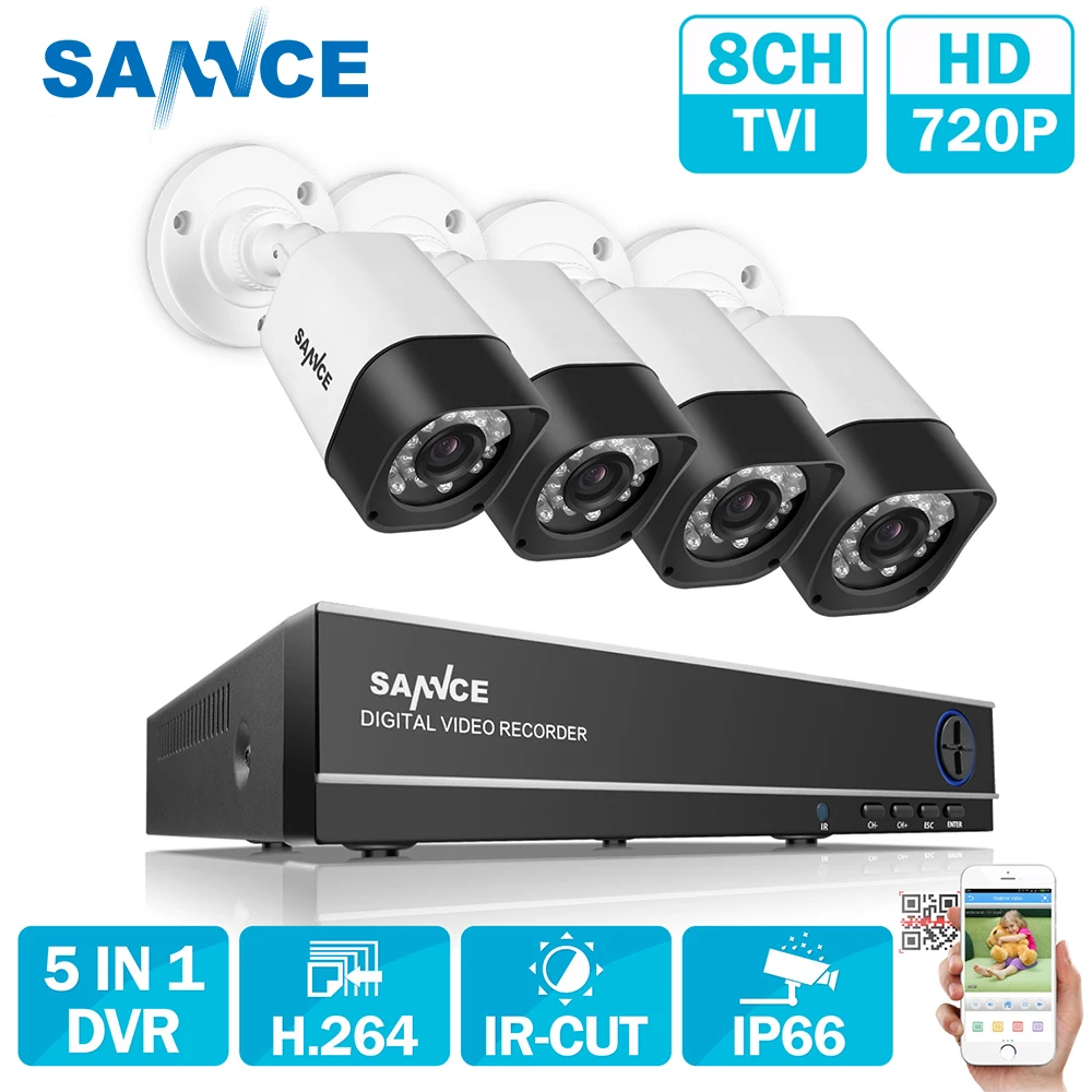 SANNCE 8CH AHD 5 в 1 система безопасности DVR HDMI 1280*720 1200TVL AHD Всепогодная камера наружного видеонаблюдения 1.0MP AHD комплект видеонаблюдения