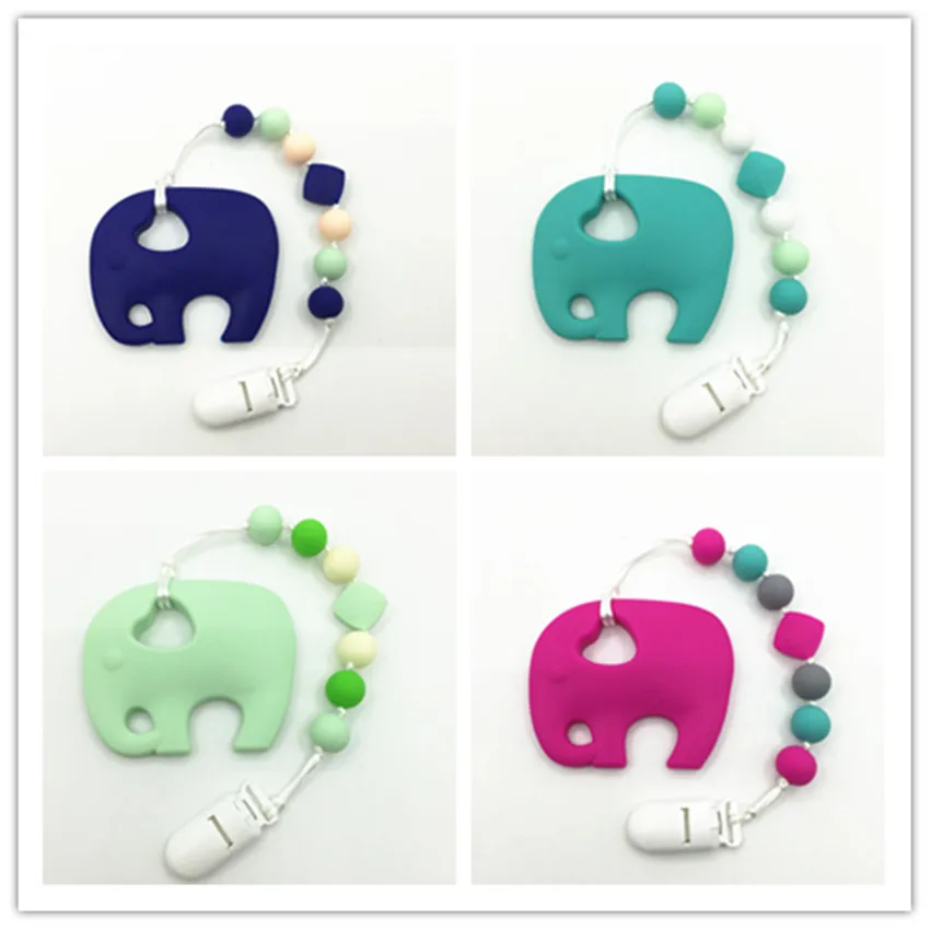 

Silicone Elephant Teething Toy with the pacifier clip Food Grade Silicone beads- SAFE to chew on- BPA Free for teething baby