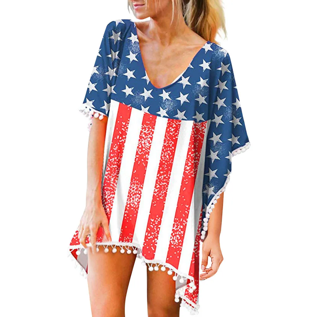 

2019 Summer Women Bikini Cover Ups Print Swimsuit V-Neck Chiffon Pullover Swimwear Women Beachwear Kaftan Beach Tunics Pareos