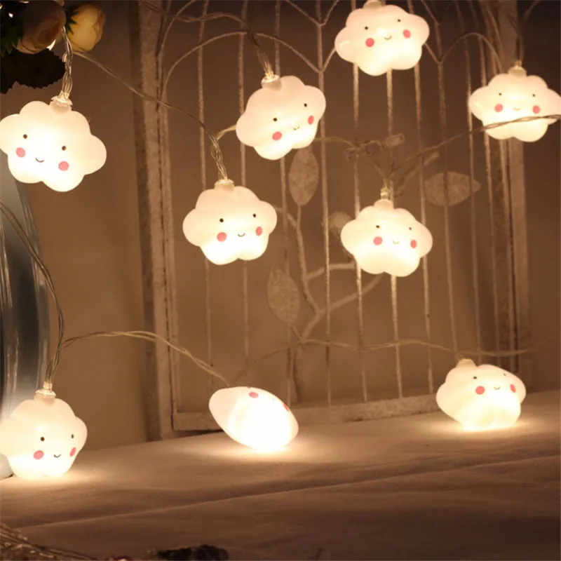 WSOMIGO 10lights Cute Cloud Lights String LED Battery Cartoon Warm
