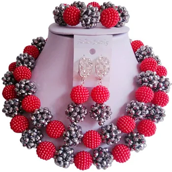 

Trendy Silver Color Red African Style Crystal Anniversary Necklace Earrings Bracelet Sets 2C-ZZSJ-13