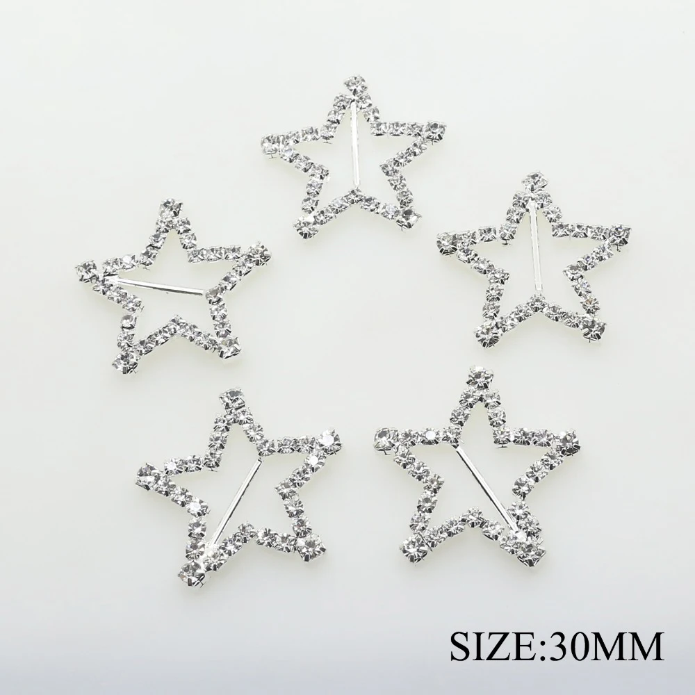 

10pcs/lot 30mm Star Rhinestone Buckles Diamond Ribbon Slider for Women Clothing Wedding Invitation Card Hair Craft Accessories