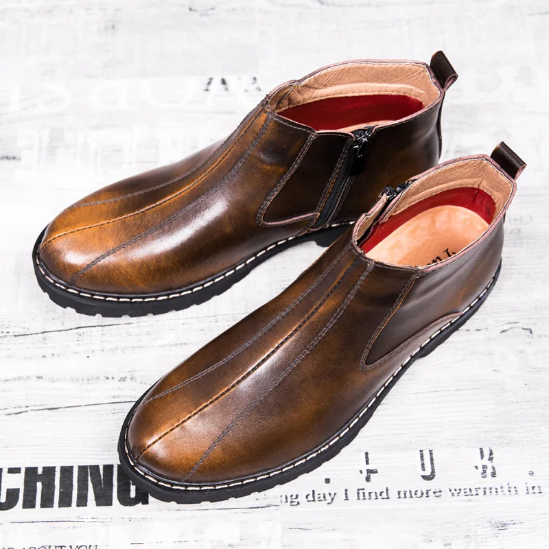 

Fashion Leisure Men Martin Boots PU Ankle Round Toe Punk Motorcycle Boots Platform Sewing Solid Lace up Outdoor Shoes