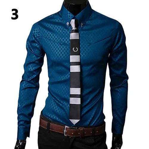 New Argyle luxury men's shirt Business Style Slim Soft Comfort Slim Fit Styles Long Sleeve Casual Dress Shirt Gift For Men