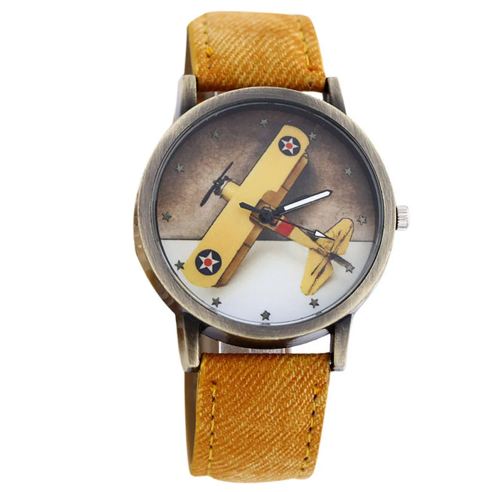 Улучшенный Новая мода плоскости Дизайн деним кожа кварцевые часы наручные часы для Для женщин и Для мужчин Июнь 27