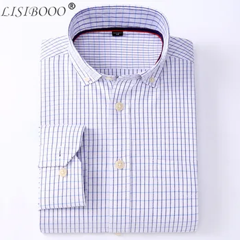 

LISIBOOO Spring and Summer New Fashion Mens Long Sleeve Shirt Oxford Solid Color Shirt Mens Business Casual Shirt Chemise Homme