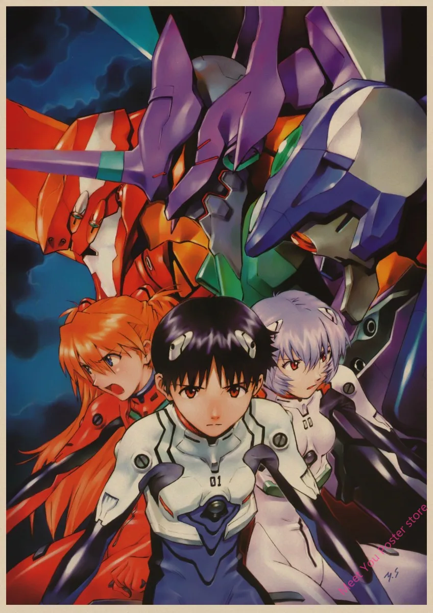 Неоновый Genesis Evangelion арт крафт-бумага плакат Винтаж Ретро плакат Японские Аниме картинки декор комнаты наклейки на стену A2