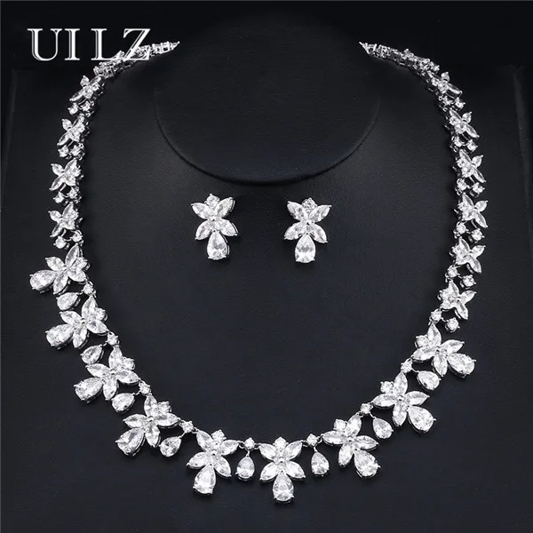 UILZ Flower Shape Necklace & Earrings 2 Pcs Women Jewelry Set Elegant CZ Stone Jewelry For Wedding Bridal Party US 393 UILZ Flower Shape Necklace & Earrings 2 Pcs Women Jewelry Set Elegant CZ Stone Jewelry For Wedding Bridal Party US 393