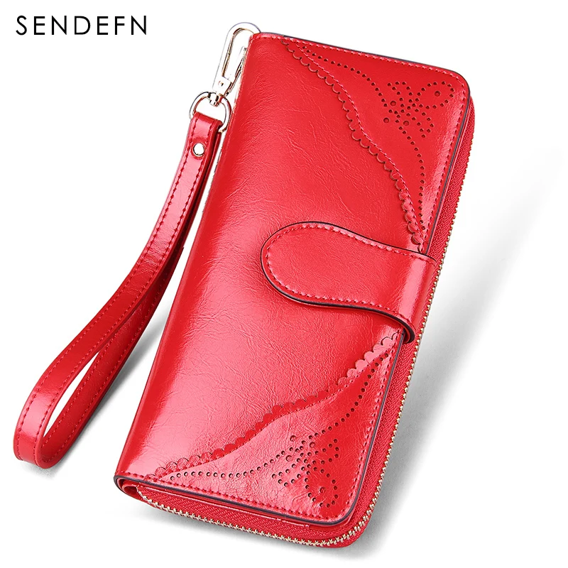 

SENDEFN Vintage Leather Women Wallet Long Coin Pocket Purse Phone Wallet Female Card Holder Female Pures Lady Clutch