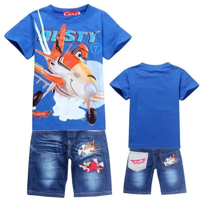 New 2016 Retail Children Set Cartoon DUSTY PLANE fashion suit boys jeans sets t shirt pant