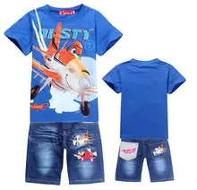 Nouveau 2016 Détail Enfants Set de Bande Dessinée DUSTY AVION costume de la mode garçons jeans ensembles t-shirt + pantalon 2 pcs enfants Vêtements