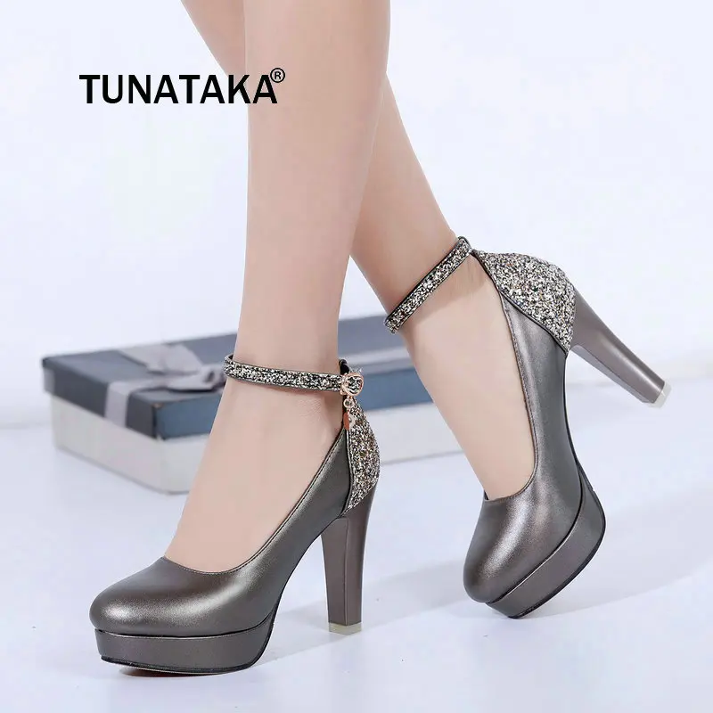 En Ligne Lady Épais À Talons Hauts Avec Boucle Sangle Pompes De Mode Plate Forme Confortable Paillettes Robe Parti Chaussures Noir Rose Blanc Brun