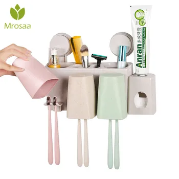 

Newest Bathroom Supplies Wall Mounted Wheat Straw Wash Multi-functional Wash Set Toothpaste Tumbler Toothbrush Holder Shelves