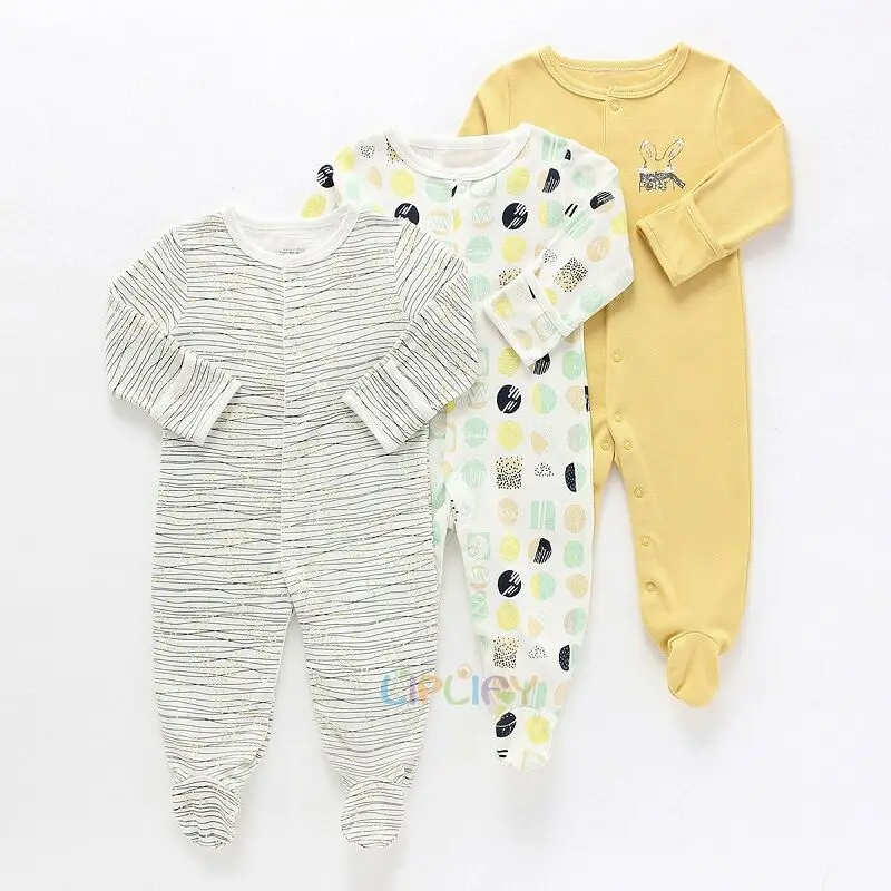 3Pcs/Pack Baby Boys Girls Cotton Rompers Set Newborn Sleepsuit Infant Long Sleeve cartoon Jumpsuit Baby Pajamas 0-12Months