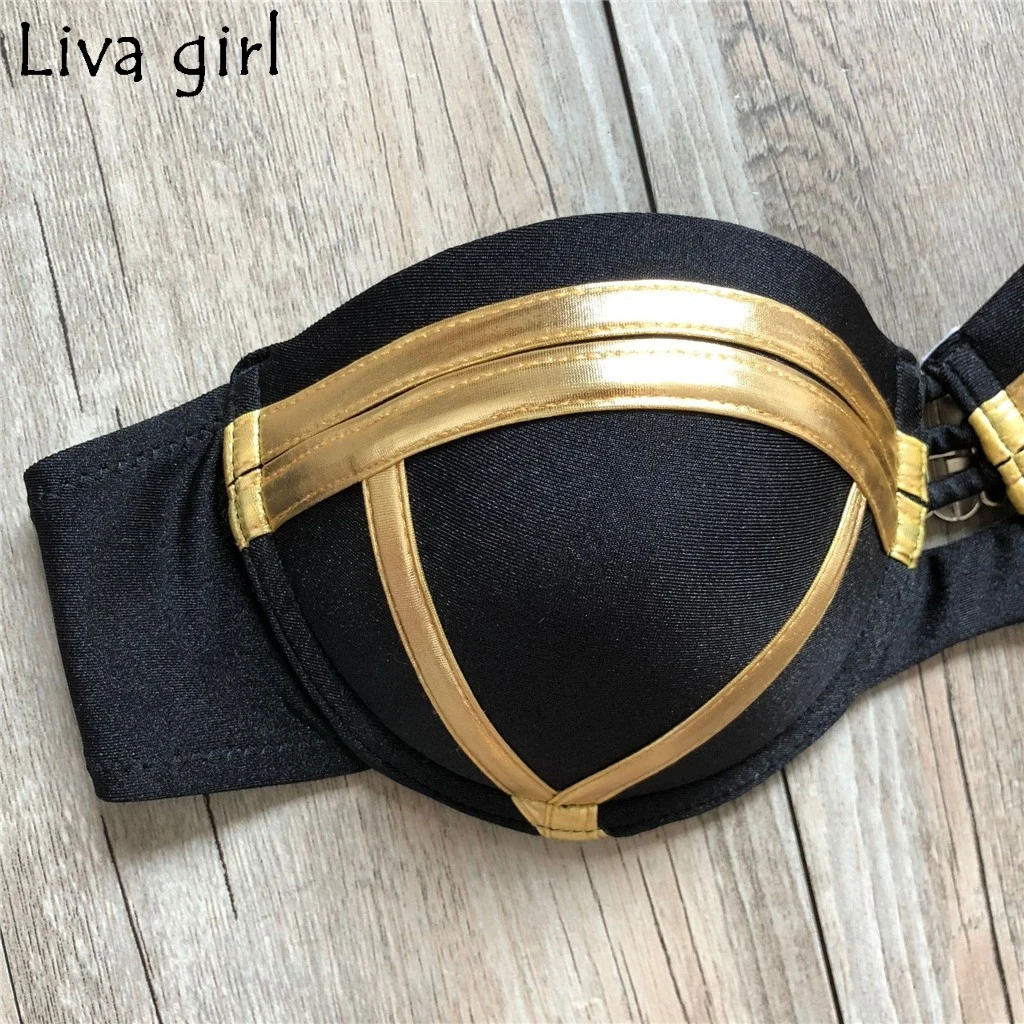 Liva girl, сексуальное Золотое бикини, для женщин, бандо, бразильский купальник, микро бикини, сетка, для плавания, лето, набор, пляжная одежда, для купания