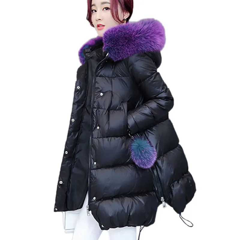 90% Fluffy White Duck Down Warm Coat Women Winter Jacket Long Parkas Raccoon Fur collar Hooded Outerwear Ladies New XC25 | Женская