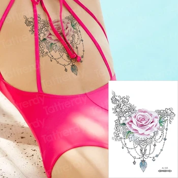

temporary fashion tattoos waterproof sticker jewel tattoo henna lace temporary back tattoos rose flower sexy tattoo sticker body