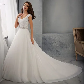 

Handsome Boho Wedding Dresses Cap Sleeve V-Neck Court Train Organza Sashes Summer New Arrival Bridal Dresses Vestido De Novia