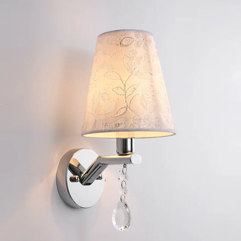 

Creative Embroidery Fabric Wall Lamp LED E14 90-260V Crystal Pendant Wall Light Fixture Bedroom Bedside Sconce Stairs luminaria
