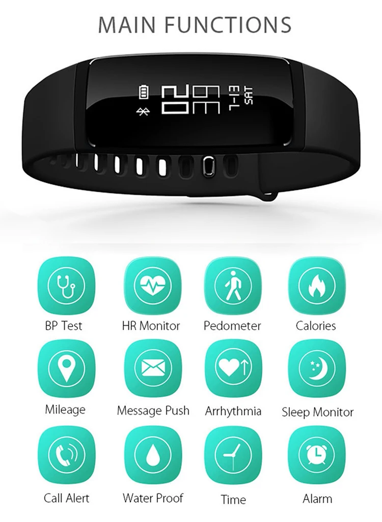 V07 смарт-браслет пульсометр Монитор артериального давления спортивный Шагомер Bluetooth фитнес Smartband для Android IOS Телефон