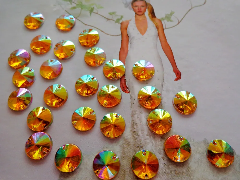 Sew on rhinestones golden AB colour round crystal gem stones strass