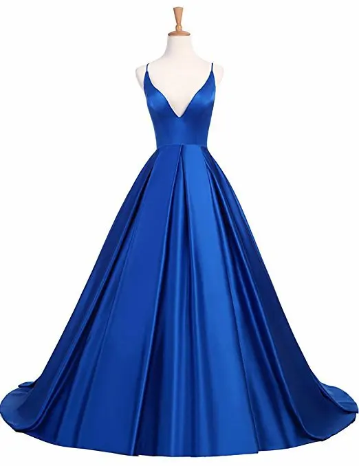 

EXNY Elegant Evening Dresses V neck Satin Spaghetti Strap Party Gowns Long Backless Robe De Soiree Sexy Formal Dress