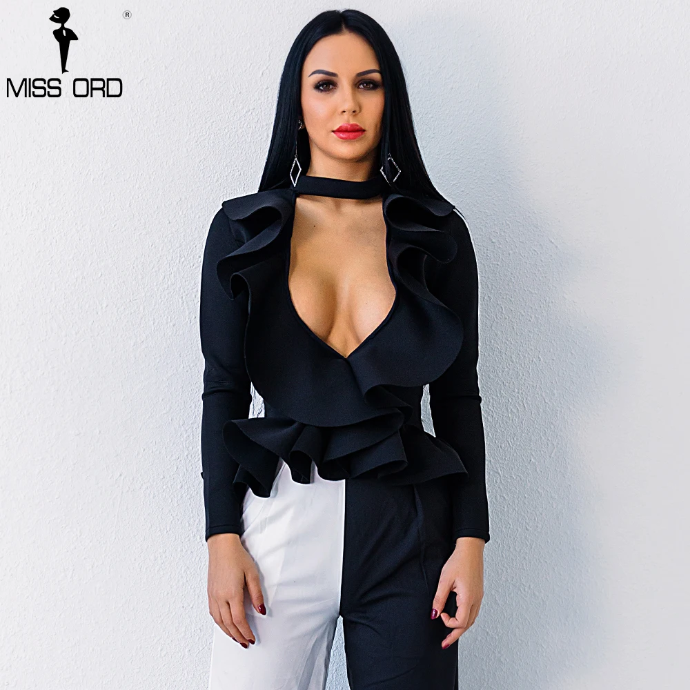 Женский топ Missord однотонный с длинным рукавом и глубоким вырезом FT8759 1 2019|long sleeve|top