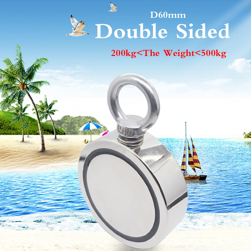 

Double Side Magnet Fishing,Combined 300Kg Pulling Force,60Mm Diameter,Super Strong Round Neodymium Fishing Magnet With Eyebolt