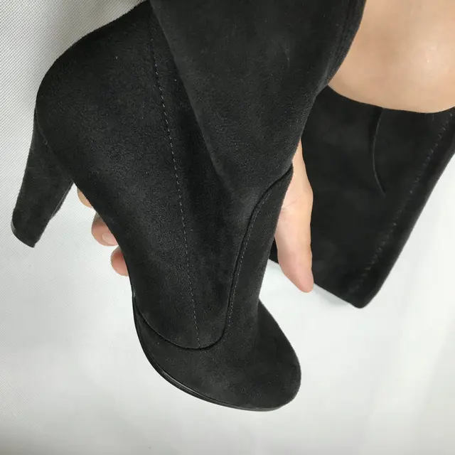Top Faux Suede Women Thigh High Boots Stretch Slim Sexy Fashion Over the Knee Boots Female Shoes High Heels Black Gray Wine Nude -