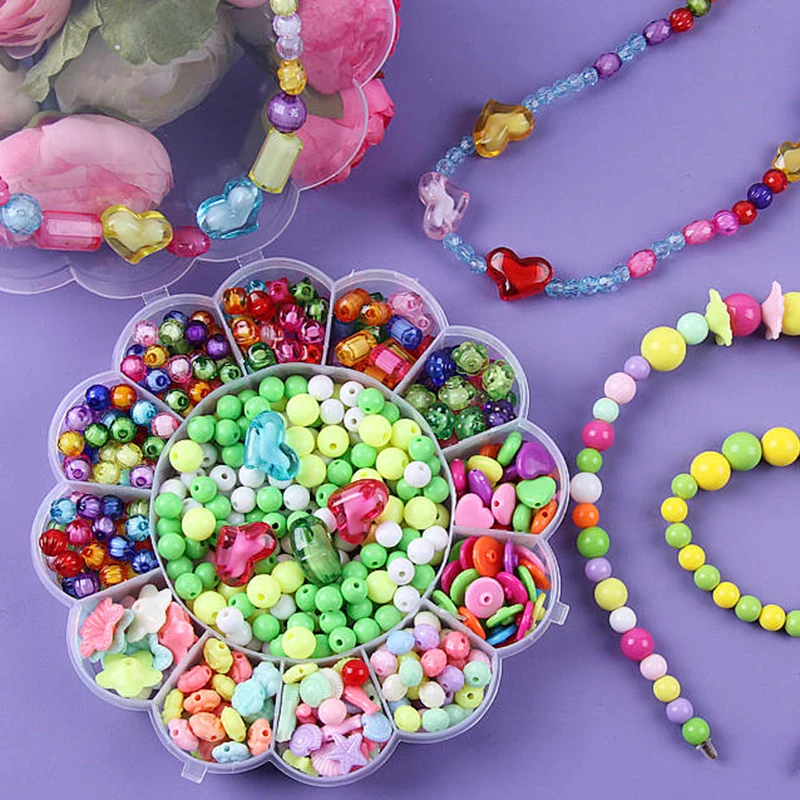 Diy Beads Toys for Kids Children Handmade Necklaces Bracelets Beads Jewelry Making Kit Set Kids Educational Toys Girls Gift